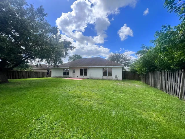 a view of a park with large trees