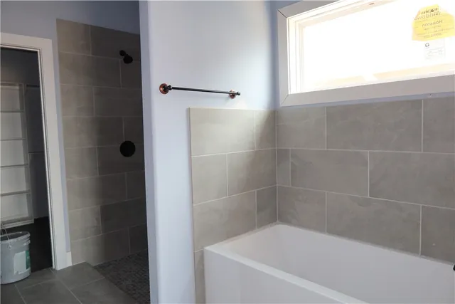 a bathroom with a bathtub