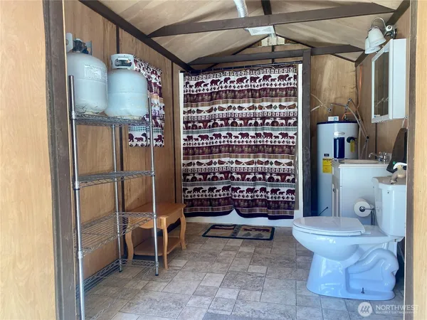 a view of a yard with plants and trees