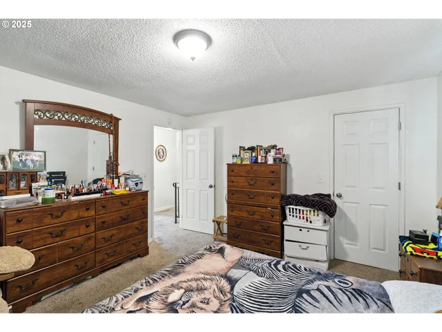 a bedroom with a bed and a dresser