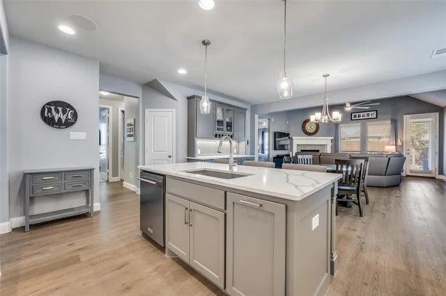 a kitchen with counter space cabinets and furniture