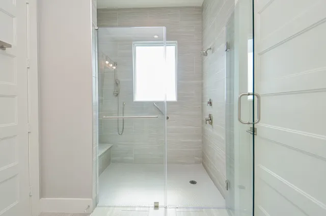 a bathroom with a shower