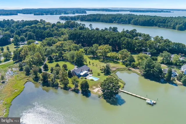 an aerial view of green landscape with trees houses and lake view