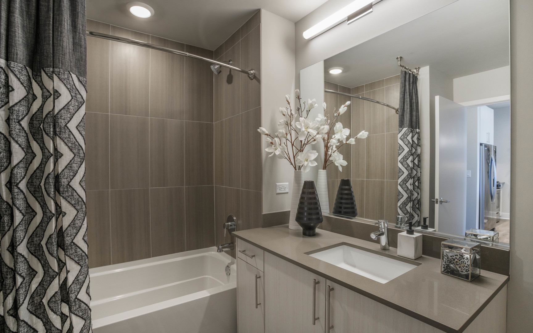 801 South Financial Place, Unit 605 Chicago, IL 60607 - Photo 5 of 31 a bathroom with a sink and a mirror