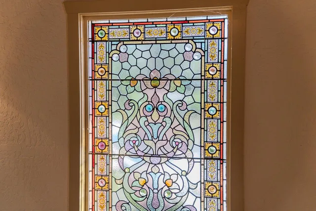 a close view of light fixtures and a window