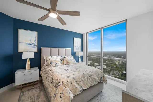 a view of a city with tall buildings