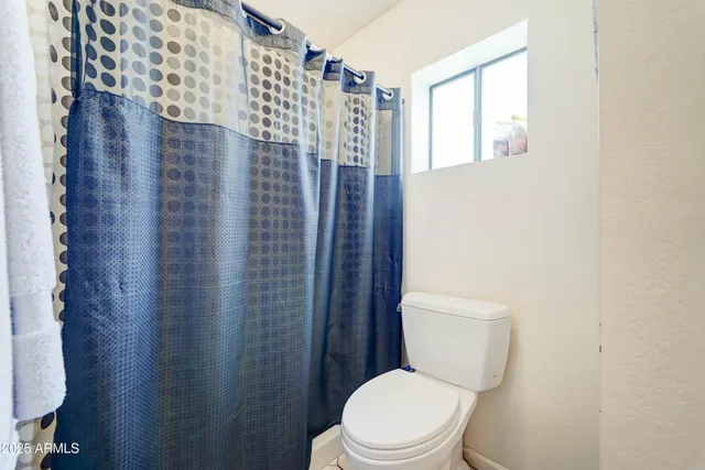 a white toilet sitting next to a shower curtain