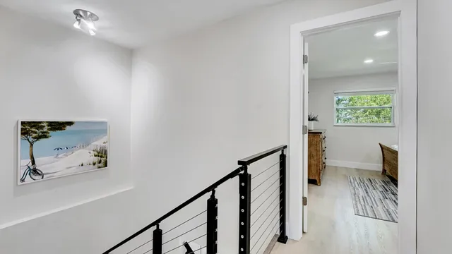 a view of a hallway with workspace