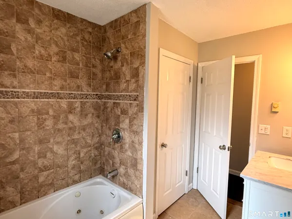 a bathroom with a bathtub and a shower