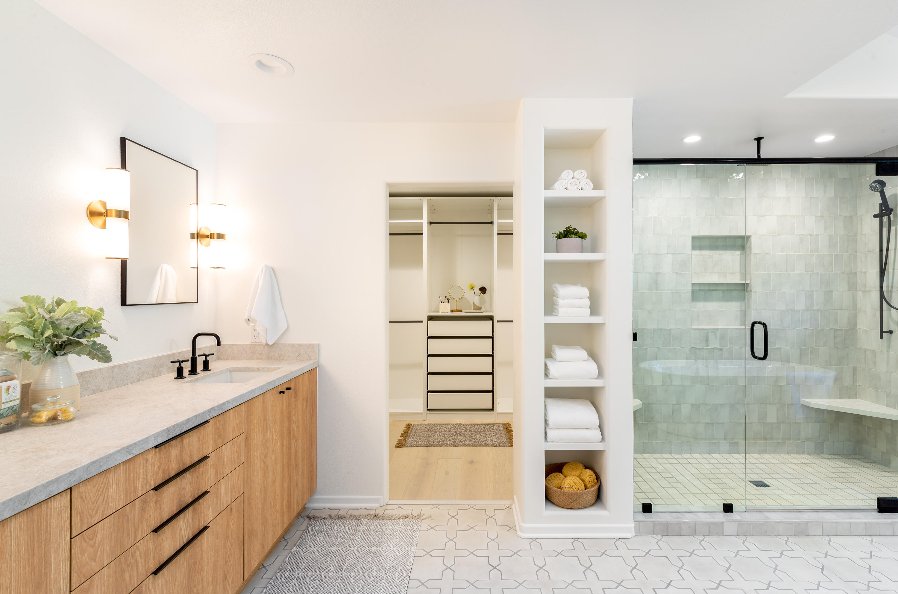 4671 La Espada Drive Santa Barbara, CA 93111 - Photo 15 of 37 a bathroom with a sink and a shower