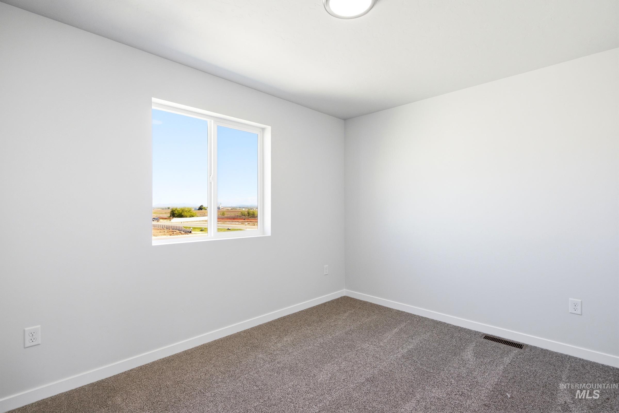10800 Rutland Street Caldwell, ID 83605 - Photo 14 of 21 Room with light gray walls, gray carpet, white trim, and a window framing a distant landscape