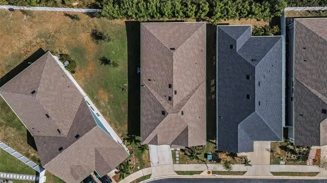 an aerial view of waterside residential houses