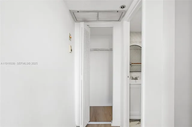 a view of a room with racks on the wall