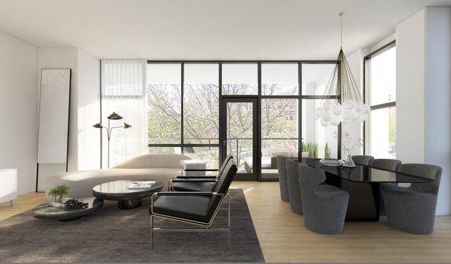 111 South Peoria Street, Unit 508 Chicago, IL 60607 - Photo 3 of 7 a living room with furniture and floor to ceiling windows
