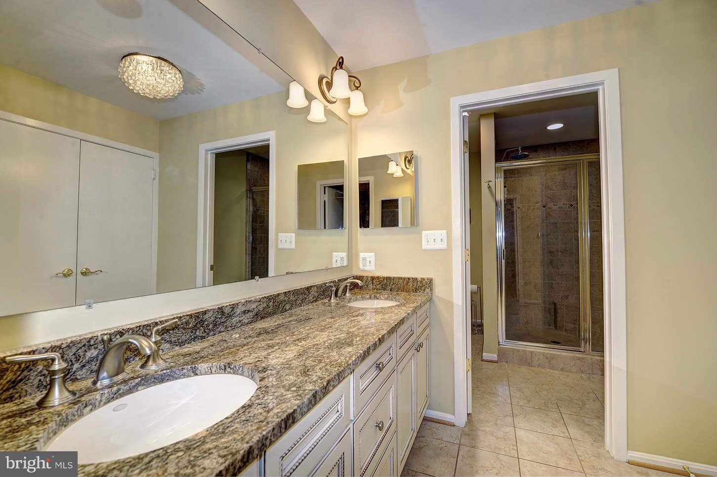 10009 Hall Road Potomac, MD 20854 - Photo 8 of 10 a bathroom with a granite countertop sink and a mirror