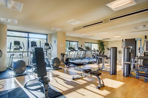 a view of a room with gym equipment