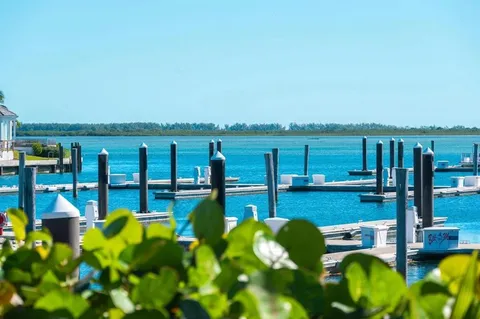 a view of a swimming pool with a patio and ocean view