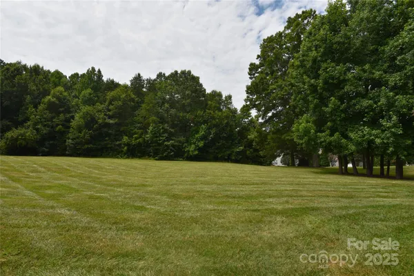 a view of a field with an trees