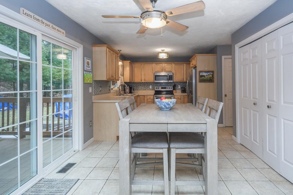 41 Tannery Road Sturbridge, MA 01518 - Photo 6 of 42 a kitchen with a dining table chairs and refrigerator