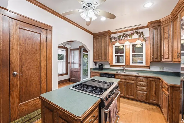 a kitchen with a stove a sink and a refrigerator