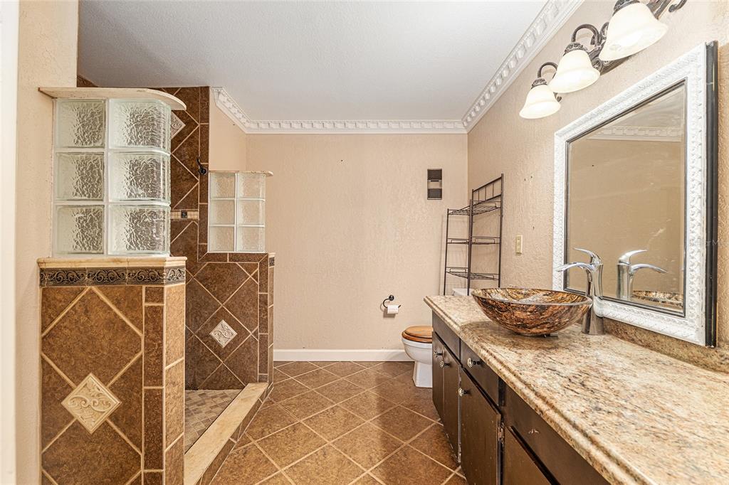 9951 Southwest 88th Court Road, Unit C Ocala, FL 34481 - Photo 26 of 46 a bathroom with a granite countertop sink and a mirror