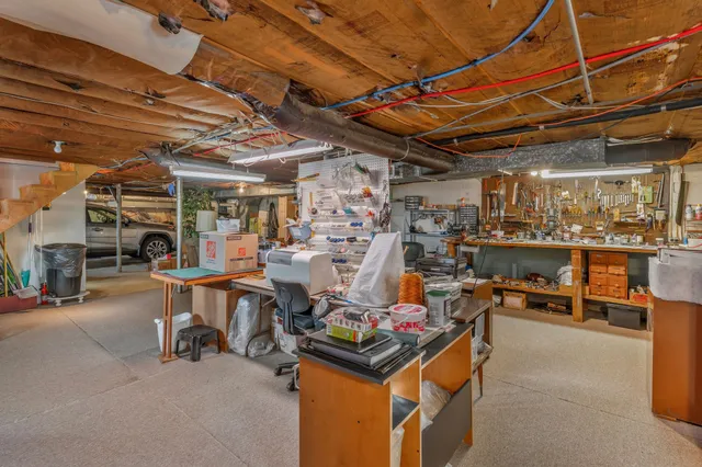 a view of a storage room with racks