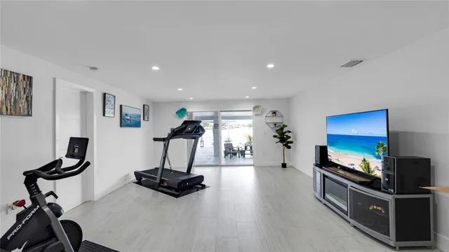 a view of a room with gym equipment