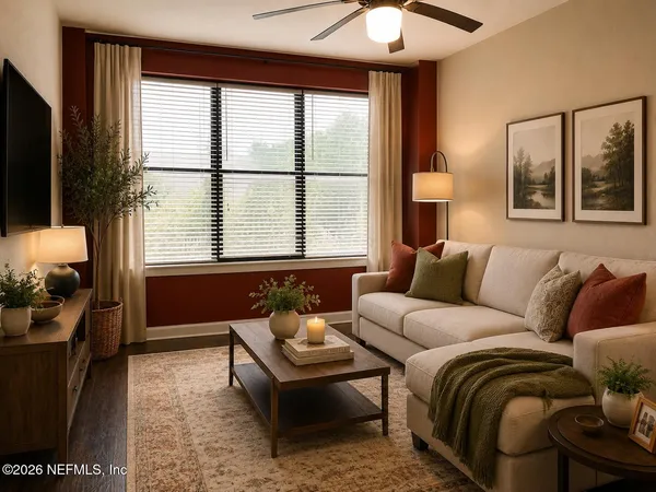 a living room with furniture and a flat screen tv