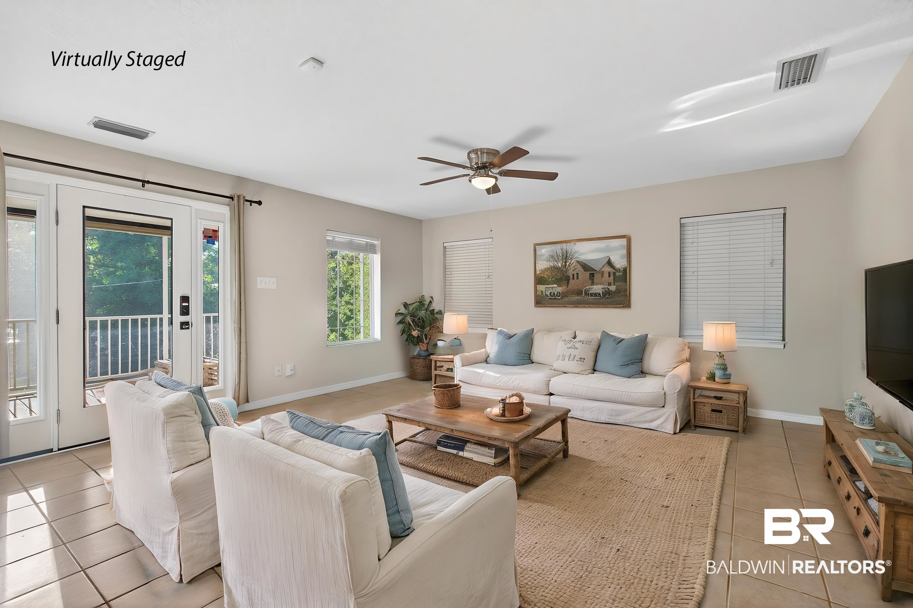 9624 North Bay Street Foley, AL 36535 - Photo 17 of 59 Living area featuring tile flooring, a ceiling fan, and light-toned walls