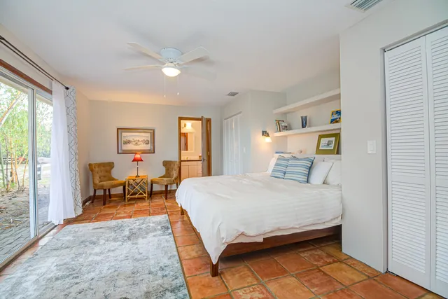 a spacious bedroom with a large bed and a large window