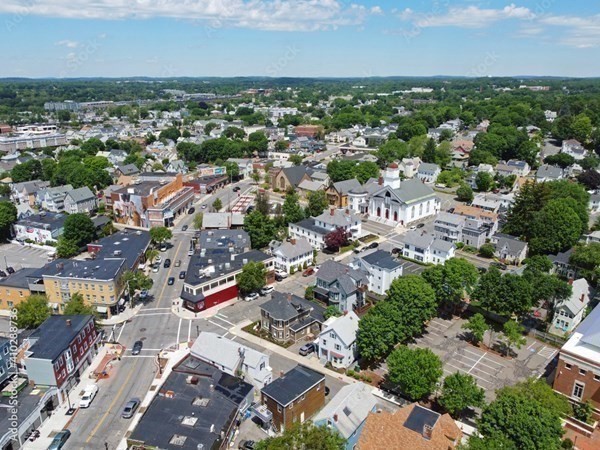 338 Cabot Street Beverly, MA 01915 - Photo 11 of 14 an aerial view of a city with lots of residential buildings