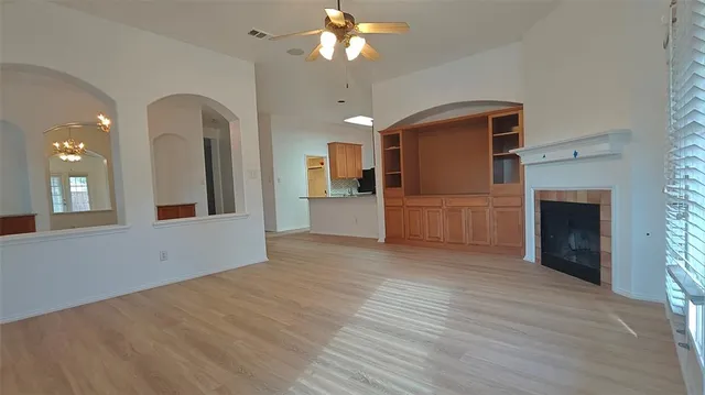 a view of a livingroom with a fireplace