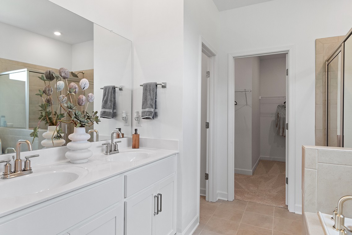 204 East Millbrook Drive Spring Hill, TN 37174 - Photo 19 of 38 a bathroom with double vanity sink a mirror and a shower