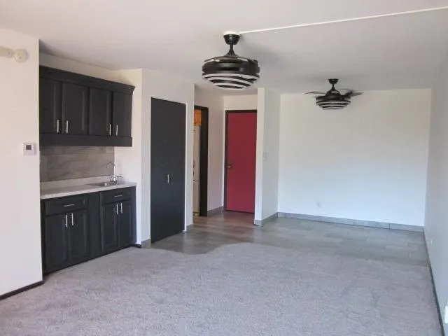 a view of a room with a staircase