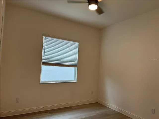 a view of a small space with a window