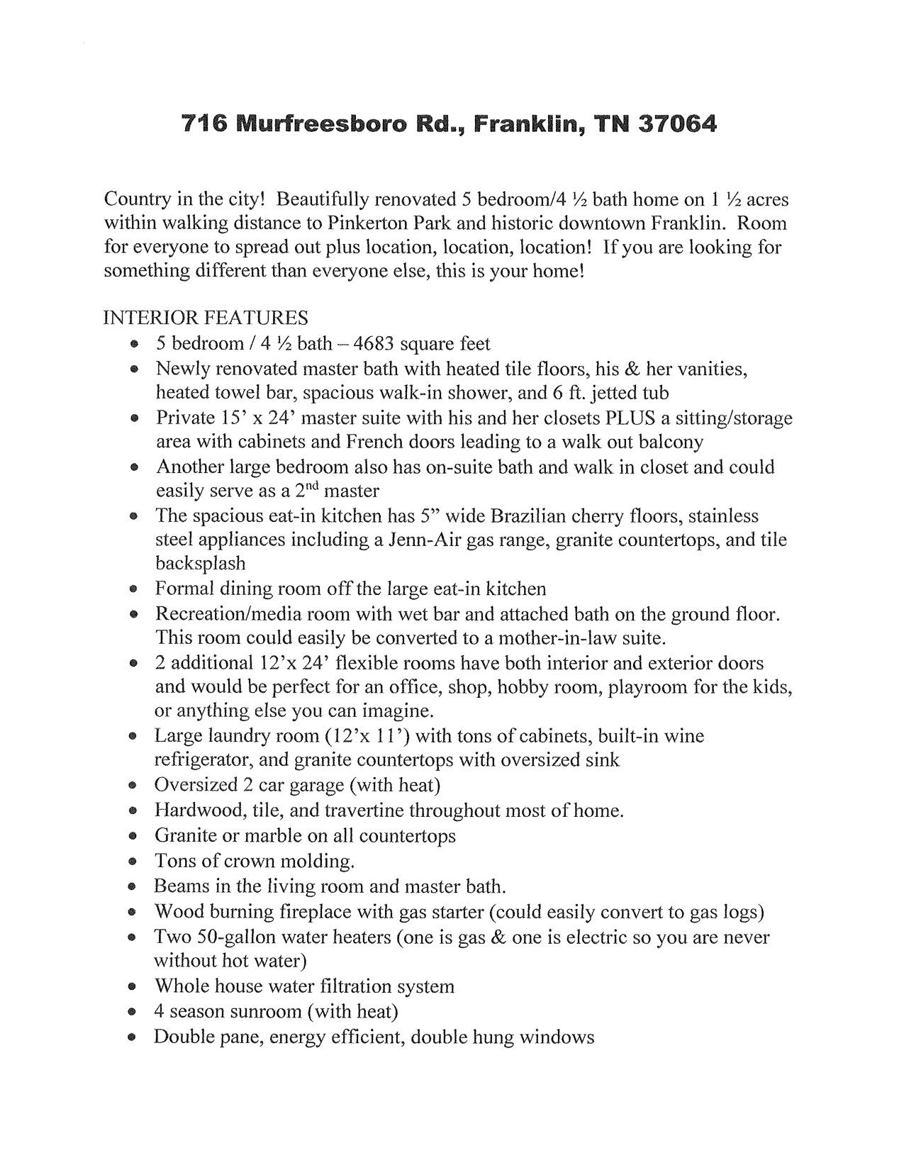 716 Murfreesboro Road Franklin, TN 37064 - Photo 28 of 30 Page 1 of 2 - From Seller - Details on Home