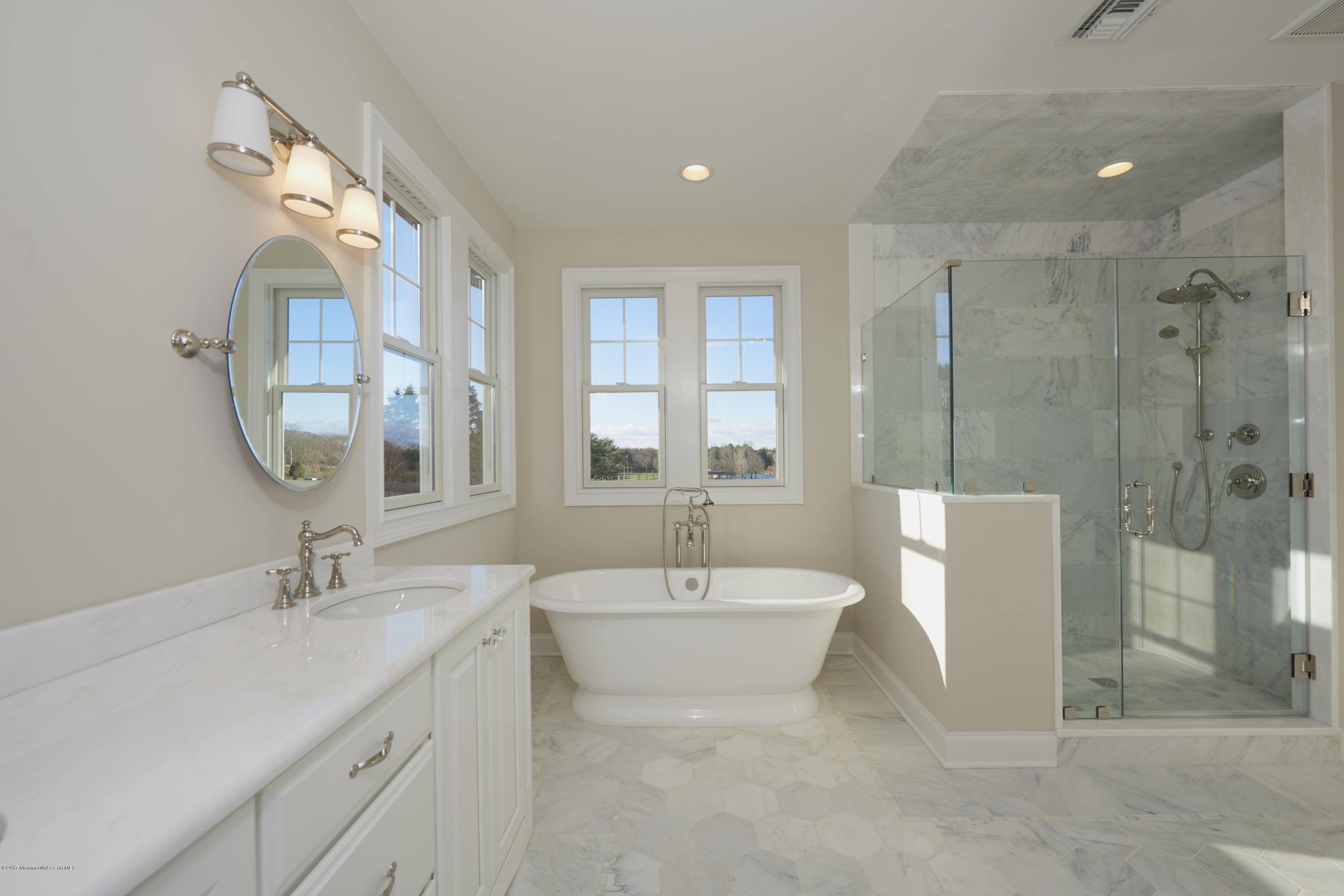 3 Forrest Way Colts Neck, NJ 07722 - Photo 21 of 26 a bathroom with a double vanity sink mirror and bathtub