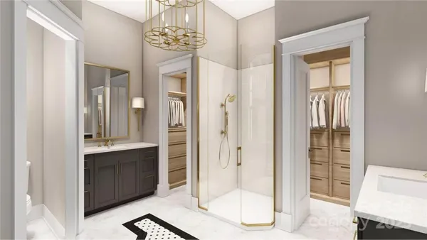 a bathroom with a tub shower and sink