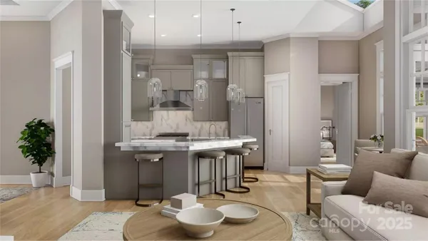 a kitchen with a table and chairs