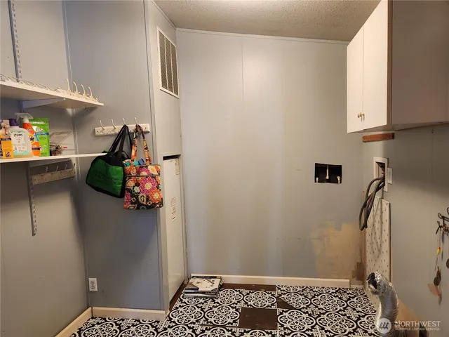 a bedroom with a baby bed