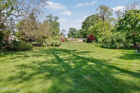 a view of a grassy field with trees