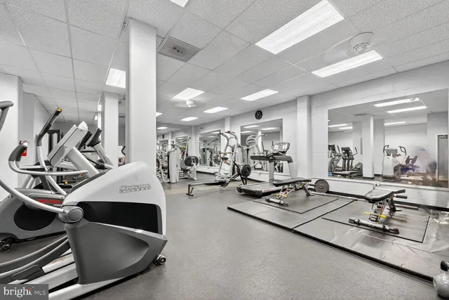 a view of a room with gym equipment