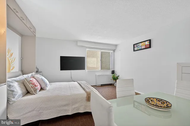 a bedroom with a bed and a couch