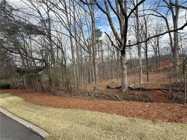 a backyard of a house with lots of trees