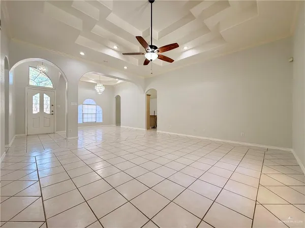a view of a livingroom and a bathroom with a bathtub