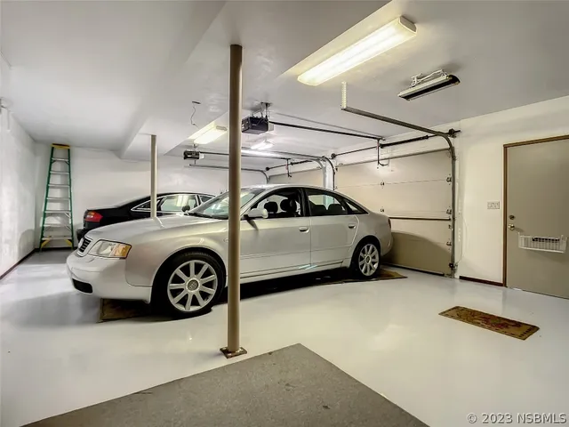 a view of a car in garage