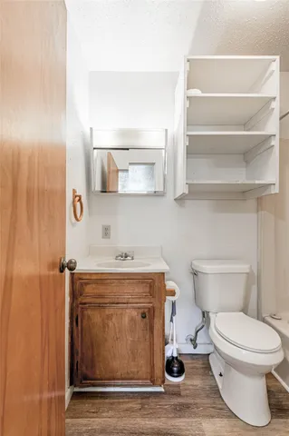 a bathroom with a sink a toilet and a mirror