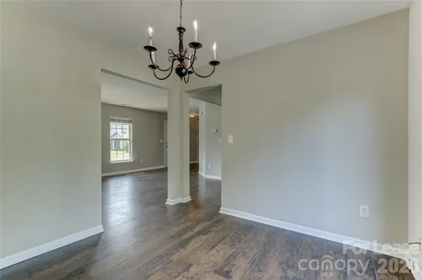 a view of a chandelier in a room