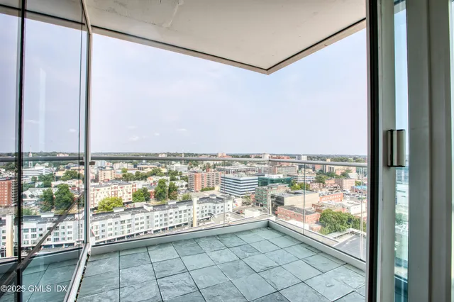 a view of a city from a balcony