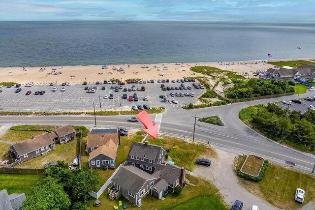 an aerial view of beach and ocean